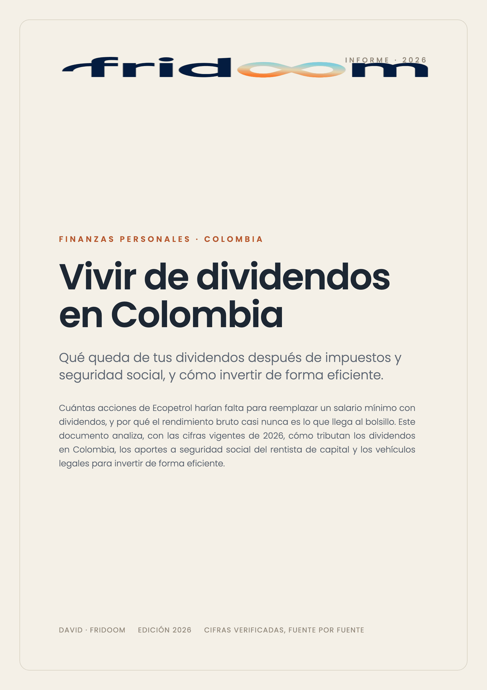 Portada del informe Vivir de dividendos · Fridoom